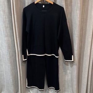 Private Label Black Track Jogger Set with White Trim